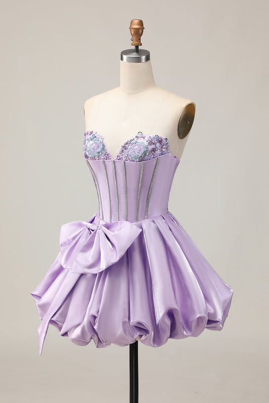 Beautiful Homecoming Dress Sweetheart Rinestone Bowknot Pleated Back to School Outfits Party Dress D7227