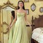 Hellgrünes Spaghettiträger A-Linie Chiffon Langes Ballkleid Geburtstagskleid, D742