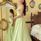 Light Green Spaghetti Straps A-Line Chiffon Long Prom Dress Birthday Dress, D742