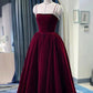Retro Burgundy Beaded Spaghetti Strap Design A-line Velvet Party Dress Homecoming Dress D1541