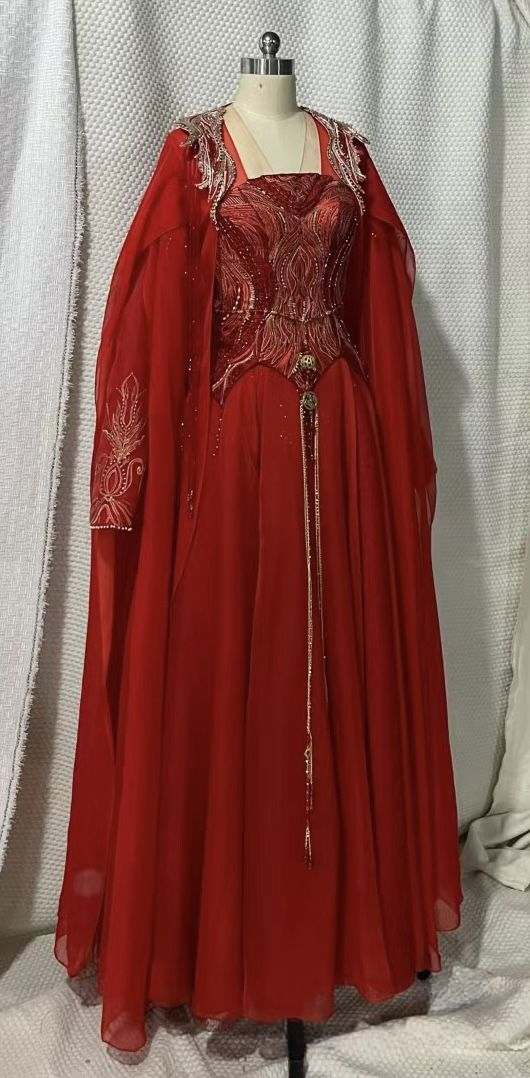 Wine Red A-Line Chiffon Beading Long Party Dress Vintage Evening Dress, D924