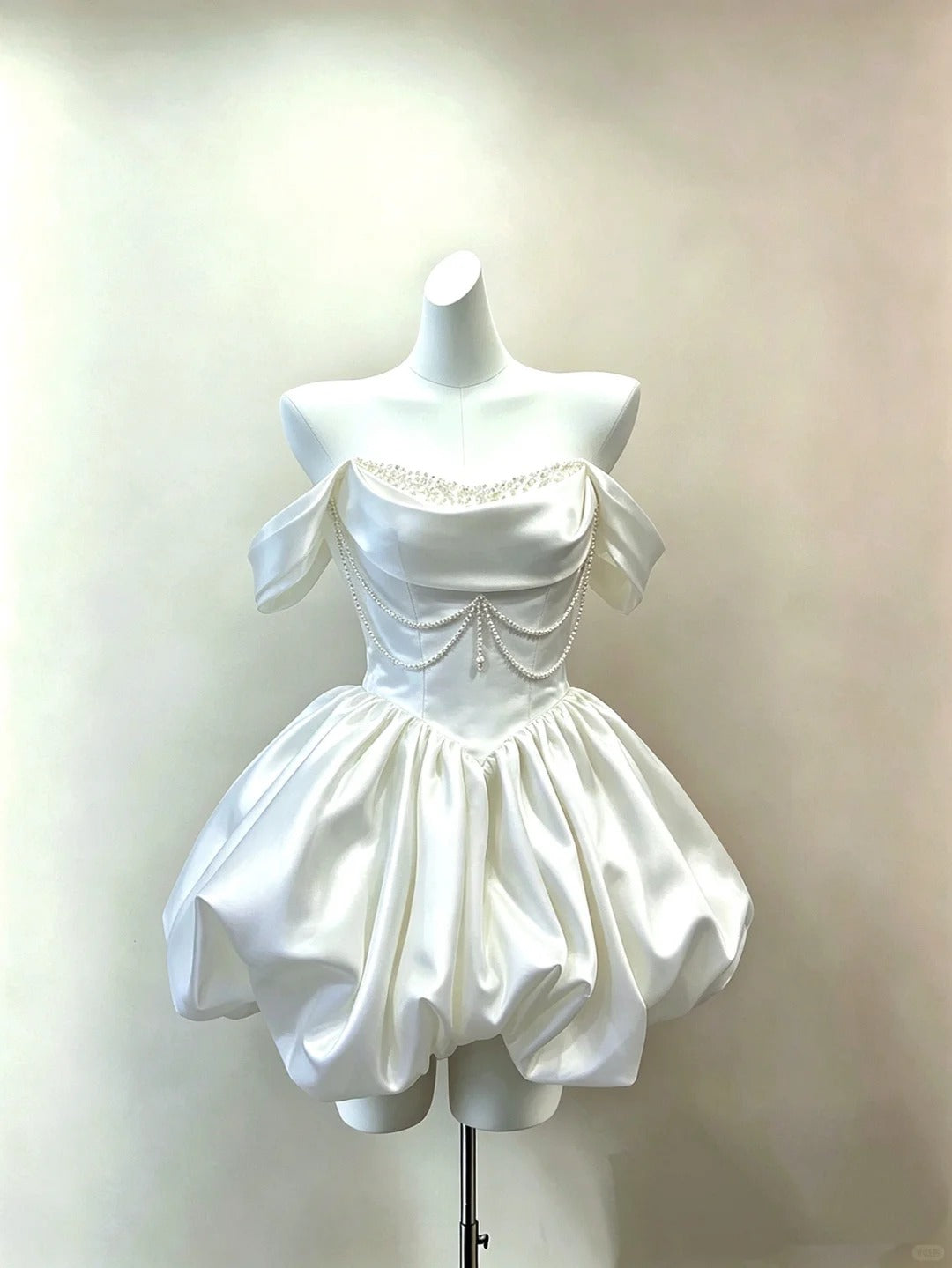 New Homecoming Dress Off the Shoulder Pearl Bead Pleated Back to School Outfits Party Dress Birthday Dress D7541