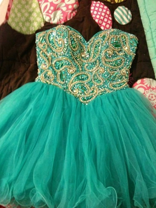 Unique Homecoming Dress Sweetheart Bead Tulle Pearl Back to School Outfits Party Dress D7628