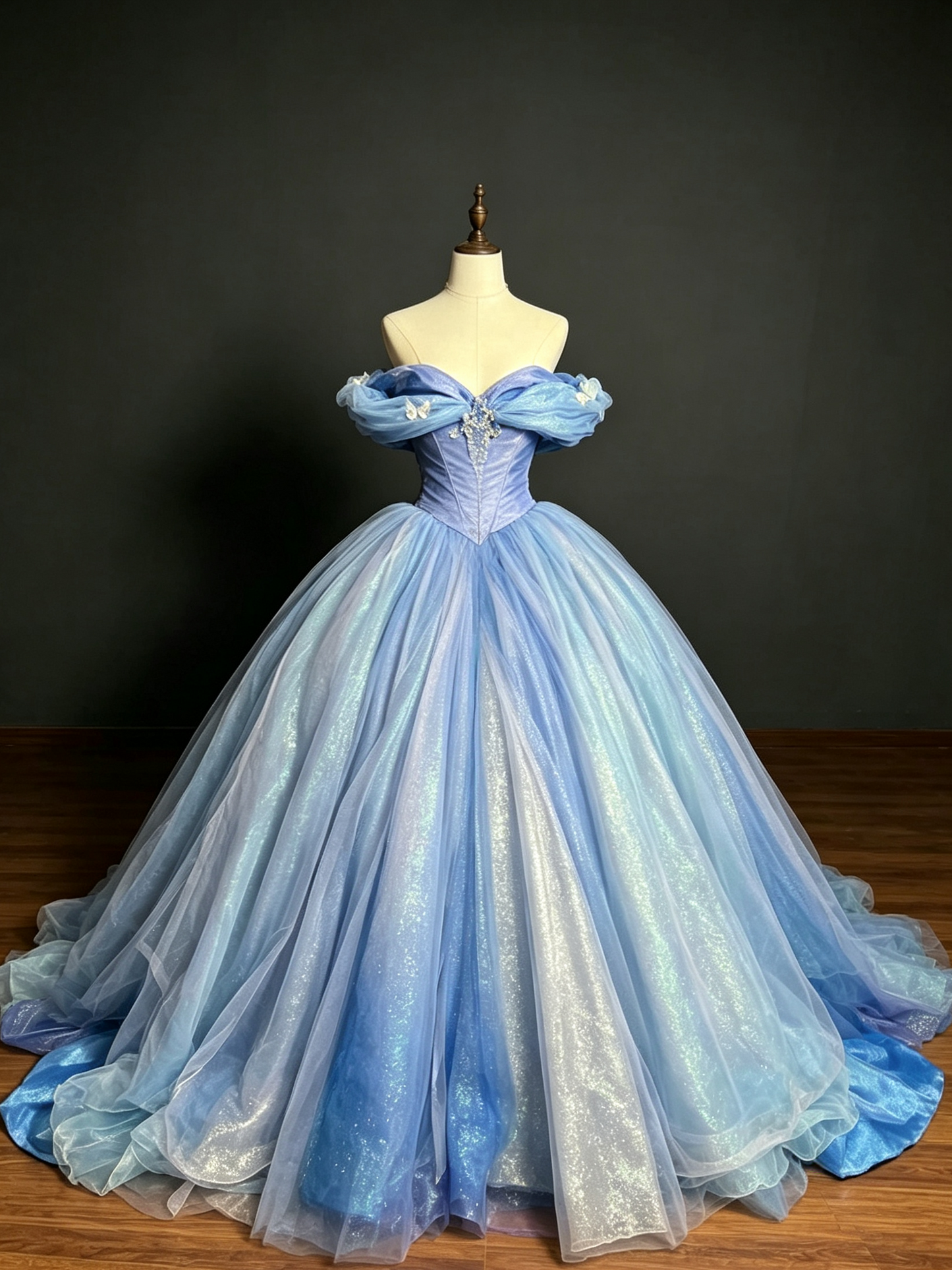 Pretty Prom Dress Off the Shoulder Tulle Butterfly Formal Dresses Evening Dress Gala Gown  D7569