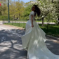 White A-Line Short Sleeves Satin Elegant Long Wedding Dress MD7510