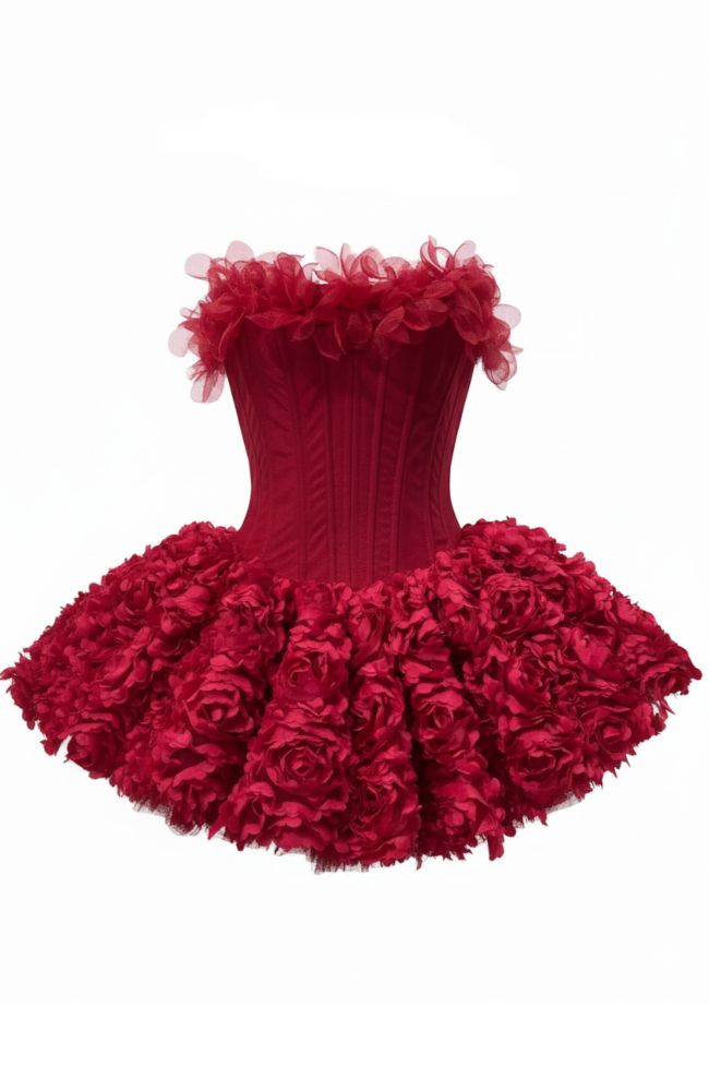 Fashionable Homecoming Dress Strapless Flower Cascade Back to School Outfits Party Dress D7851