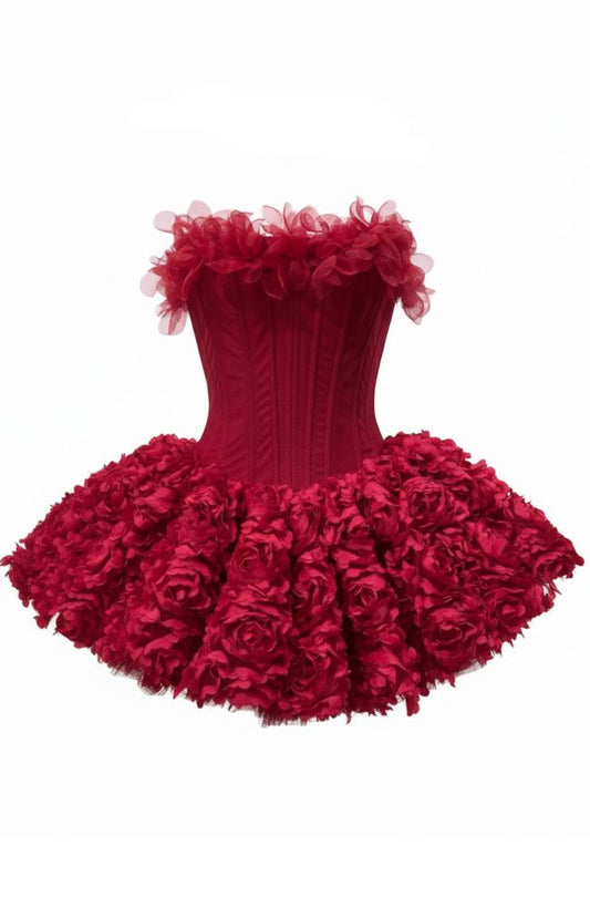 Fashionable Homecoming Dress Strapless Flower Cascade Back to School Outfits Party Dress D7851