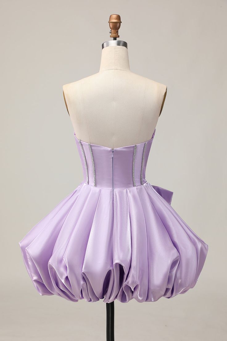Beautiful Homecoming Dress Sweetheart Rinestone Bowknot Pleated Back to School Outfits Party Dress D7227