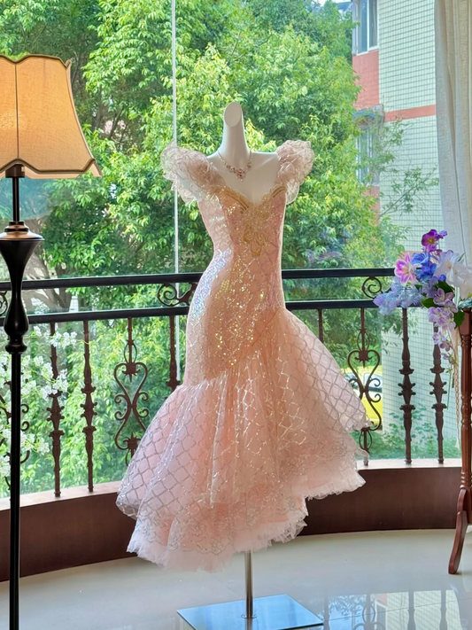 Vintage Champagne Sequin Design Mermaid Elegant Homecoming Dress Birthday Dress Party Dress D1656