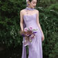 Elegant Light Purple Strapless Sheath Chiffon Long Evening Dress Prom Dresses D1659