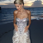 Romantic White Satin Strapless Sweetheart Short Prom Dress Homecoming Dress with Rhinstone D7975