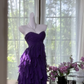 Elegant Purple Sweetheart Strapless Romantic A-Line Chiffon Tiered Evening Dress Prom Dresses D1609