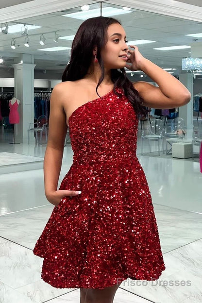 Pretty Homecoming Dress One Shoulder Sequins Back to School Outfits Party Dress D6704