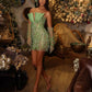 Chic Homecoming Dress V Neck Pleated Beading Back to School Outfits Party Dress  D7409