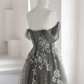 Green tulle lace long prom dress A line evening dress M5323