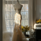 Elegant Mermaid Golden Sparkling Strapless Elegant Beaded Shinny Chiffon Evening Dress Prom Dress D1470