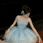 Gorgeous Shiny Light Blue Sequined A-Line Strapless Design Tiered Party Dress Homecoming Dress D1711