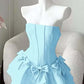 Beautiful Homecoming Dress Strapless Pleated Bowknot Back to School Outfits Party Dress D7249