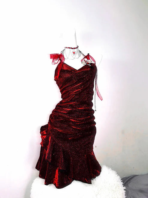 Retro Glitter Burgundy Spaghetti Strap 18th Birthday Party Dress Homecoming Dress D1527