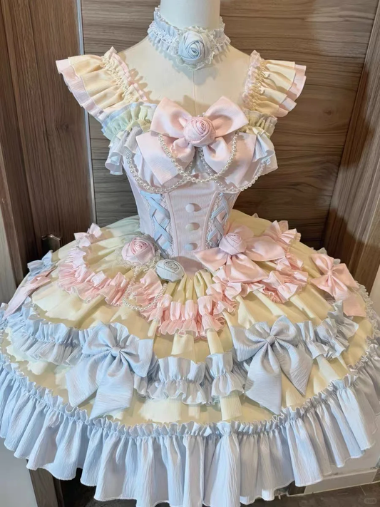 Cute Bow Decoration A-Line Tiered Design Party Dress Homecoming Dress D1732
