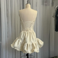 Vintage Beige Spaghetti Strap A-line Satin Lace-up Short Party Dresses Homecoming Dresses, D1324