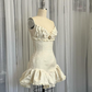 Vintage Beige Spaghetti Strap A-line Satin Lace-up Short Party Dresses Homecoming Dresses, D1324