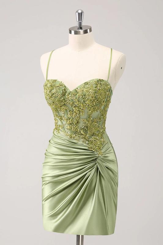 Vintage Green Embroidery Design A-line Sleeveless Spaghetti Strap Homecoming Dress , D1368