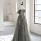 Green tulle lace long prom dress A line evening dress M5323