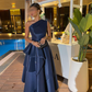 Navy Blue One Shoulder A-Line Satin Long Formal Evening Party Dress MD7824