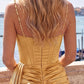 Fashionable Homecoming Dress Spaghetti Strap V Neck Rineatone Pleated Bead Tassel Back to School Outfits Party Dress D7842