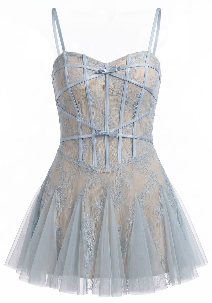 Unique Homecoming Dress Spaghetti Strap Lace Bowknot Back to School Outfits Party Dress D7825