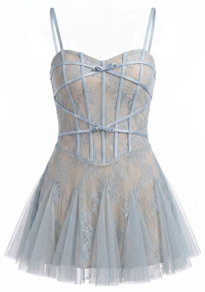 Unique Homecoming Dress Spaghetti Strap Lace Bowknot Back to School Outfits Party Dress D7825