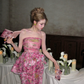 Vintage Pink Floral Strapless Mermaid Design Elegant Prom Dress Evening Dress D1715