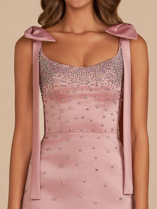 Unique Homecoming Dress Spaghetti Strap Bowknot Rinestone Back to School Outfits Party Dress D7820