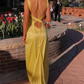 Yellow Sheath Long Prom Dress Satin Evening Party Dress MD7610