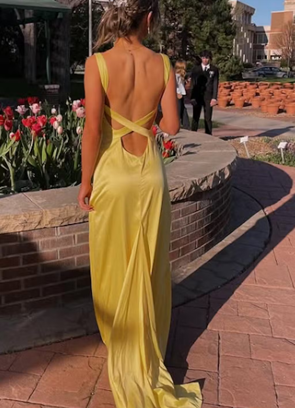 Yellow Sheath Long Prom Dress Satin Evening Party Dress MD7610