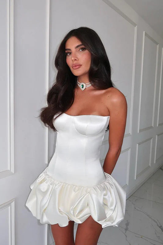 Charming Homecoming Dress Strapless Pleated Back to School Outfits Party Dress D7322