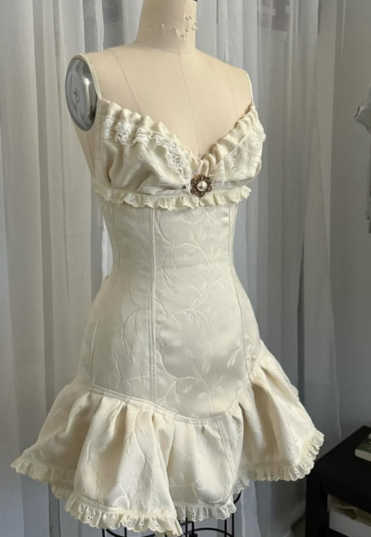 Vintage Beige Spaghetti Strap A-line Satin Lace-up Short Party Dresses Homecoming Dresses, D1324
