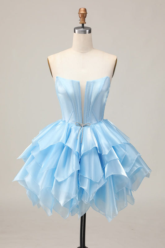 Unique Homecoming Dress Strapless Organza Cascade Bowknot Back to School Outfits Party Dress D7756