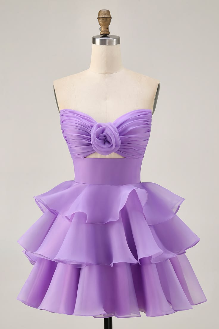 Beautiful Homecoming Dress V Neck Cascade Pleated Flower Back to School Outfits Party Dress D7226
