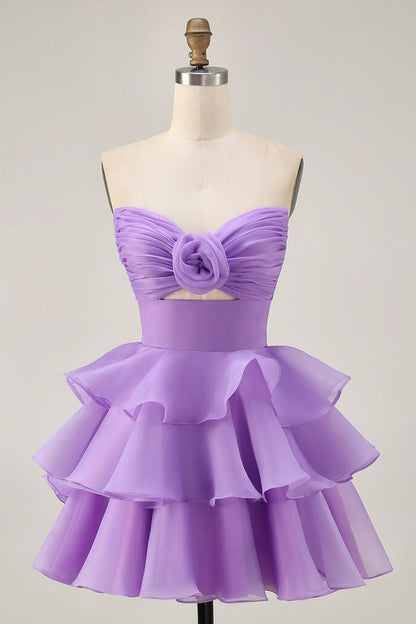 Beautiful Homecoming Dress V Neck Cascade Pleated Flower Back to School Outfits Party Dress D7226