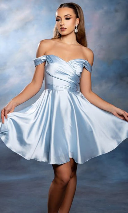 Fashionable Homecoming Dress Off the Shoulder Pleated A-Line Back to School Outfits Party Dress D7863