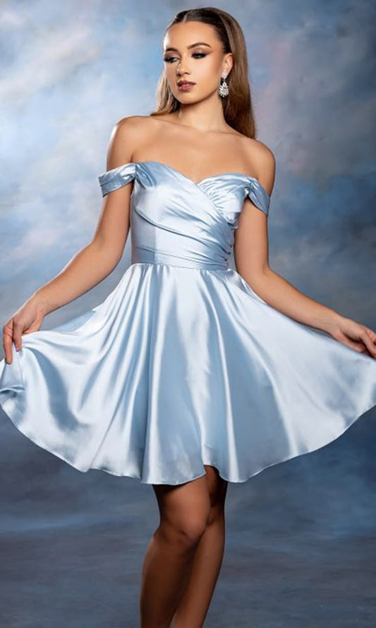 Fashionable Homecoming Dress Off the Shoulder Pleated A-Line Back to School Outfits Party Dress D7863