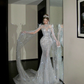 Elegant Glittering Silvery Beaded Sequined Design Mermaid Wedding Dress Prom Dress Evening Dress D1713