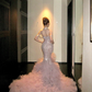 Gorgeous Glittering Pink Beaded Sequin Strapless Mermaid Design Elegant Prom Dress Evening Dress D1717