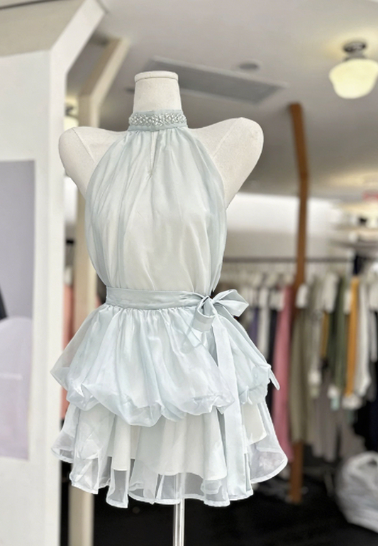 Simple Homecoming Dress Halter Pearl Back to School Outfits Party Dress  D6581