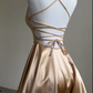 Lovely Gold Straps A-Line Satin Short Party Dress Homecoming Dress MD7467