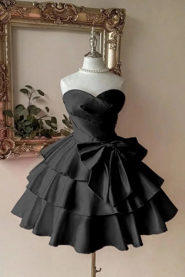 Charming Homecoming Dress Sweetheart Pleated Bowknot Cascade Back to School Outfits Party Dress  D7388