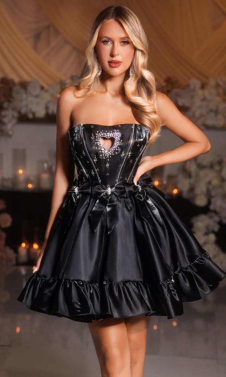 Beauty Homecoming Dress Strapless Rinestone Bowknot Pleated Flouncing Back to School Outfits Party Dress D7104
