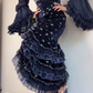 Dark Navy Straps Mermaid Layers Ruffles Sexy Evening Dress Birthday Outfits, D827